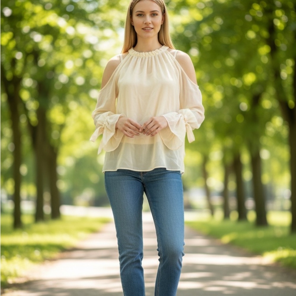 Bcbg Cream Cold Shoulder Blouse XS used